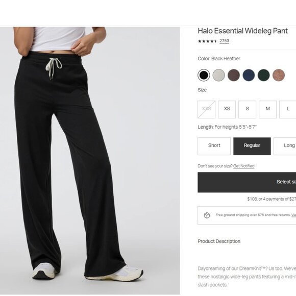 Vuori Halo Essential Wode Leg Sweat Pants Size S - Picture 1 of 3